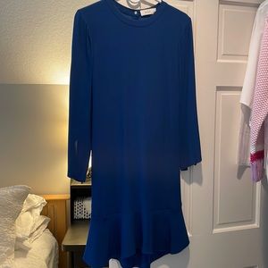 ALC deep blue dress with silver buckle in back, bell sleeves